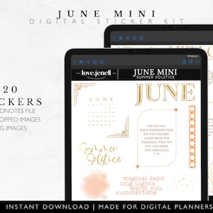 June 2023 Digital Stickers Set | Pre-Cropped Goodnotes Digital Stickers | Mini Sticker kit 20 | Summer Digital Stickers
