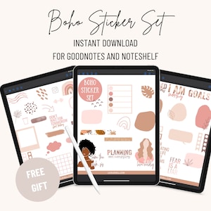 Digital Planner Stickers Boho Aesthetic Motivational~ Pre-Cropped Goodnotes and PNG Digital Planner Stickers -  51 Planner Stickers