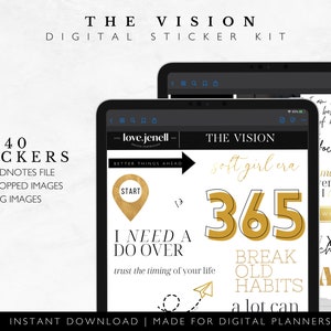 Vision Board Digital Stickers - Scrapbooking, Memory Keeping, Journaling Pre-Cropped PNGs -  40 Widget Stickers