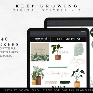 Pflanzen Botanischer Garten Digitale Sticker für Goodnotes und PNG | Boho Sticker | 40 vorgeschnittene digitale Sticker