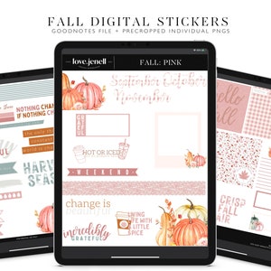 Fall Digital Planner Stickers Pink -Halloween Thanksgiving Digital Stickers~ | Pre-Cropped Goodnotes Digital Stickers-40 Sticker Set