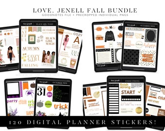 Fall Digital Planner Sticker Bundle-Halloween Thanksgiving Digital Stickers~ | Pre-Cropped Goodnotes Digital Stickers-40 Sticker Set