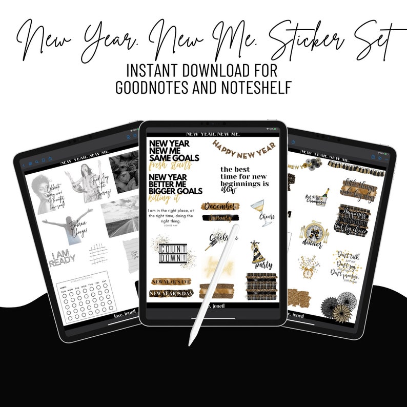 Digital Planner Stickers New Years. New Year New Me~ Pre-cropped ...