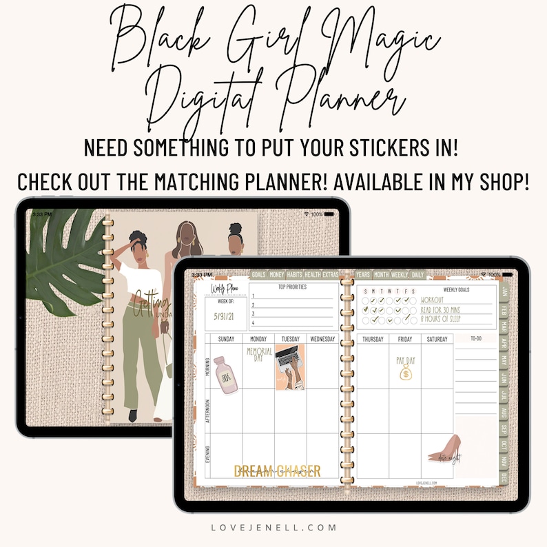 Digital Planner Stickers Black Girls GoodNotes, Notability, Noteshelf, Xodo Precropped PNGs iPad Android Digital Stickers image 4