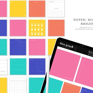 Digital Sticky Notes Planner Stickers- Bold and Bright Themed - Pre-Cropped Goodnotes PNG Digital Stickers