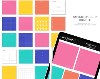 Digital Sticky Notes Planner Stickers- Bold and Bright Themed - Pre-Cropped Goodnotes PNG Digital Stickers