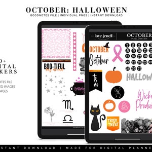 Oktober digitale planner stickers GoodNotes-Halloween digitale planner stickers ~ | Voorgesneden digitale stickers Herfst digitale stickers