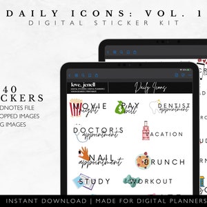 Daily Icons Digital Stickers for Digital Planners | Pre-cropped PNGs for Goodnotes, Notability, OneNote, Noteshelf