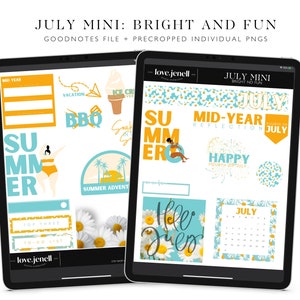 July 2022 Mini Digital Planner Stickers-Summer Digital Stickers Daisy Planner Stickers | Pre-Cropped Goodnotes Digital Stickers-Mini Sticker