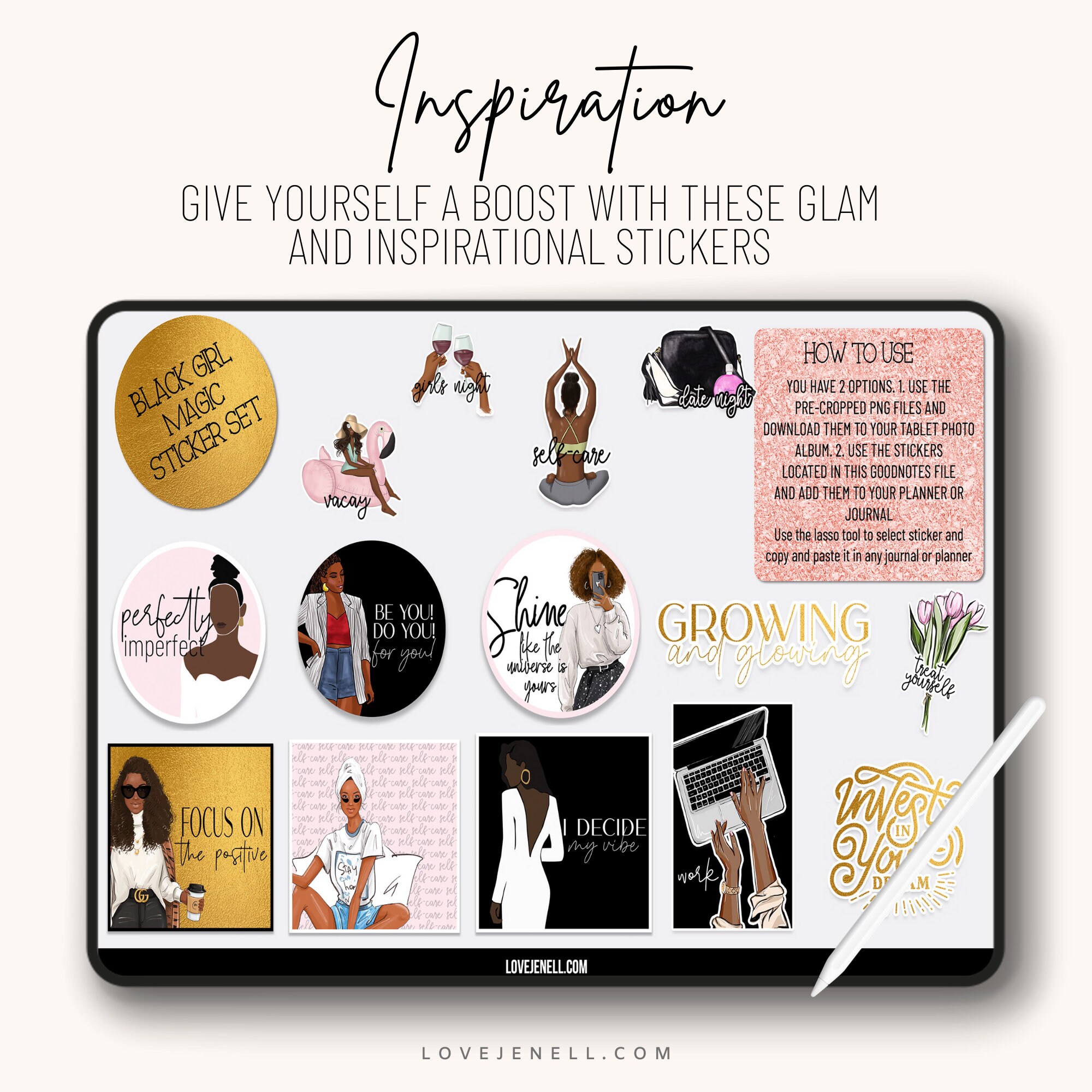Black Girl Digital Planner Stickers African American Pre-cropped ...