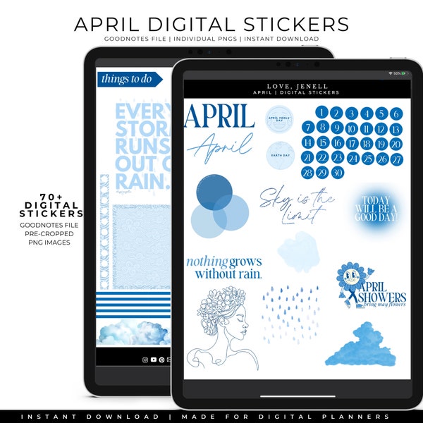 April Spring  Digital Planner Stickers | Noteshelf & GoodNotes Stickers| Precropped |  Holiday Digital Stickers