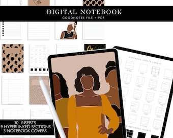 Cuaderno digital / Cuaderno mágico de Black Girl / Cuaderno digital de 9 materias / Cuaderno Goodnotes - 54 páginas