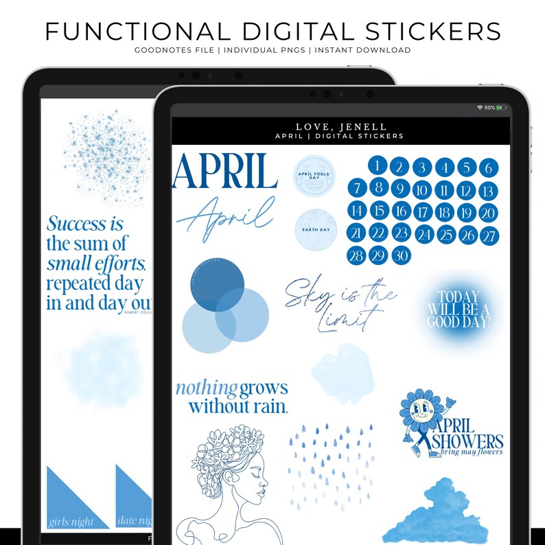 April Spring Digital Planner Stickers | Noteshelf & Goodnotes Stickers ...