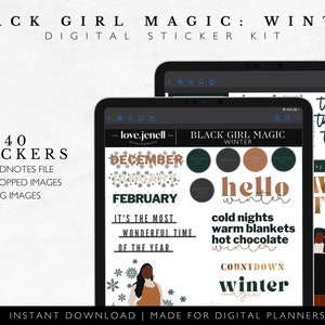 Black Girl Magic Digital Planner Stickers | GoodNotes, Notability, Noteshelf, Xodo | Precropped PNGs | Ipad Android Digital Stickers Winter