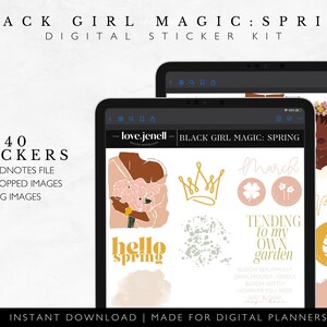 mancanza di adesivi per pianificatore digitale Girl Magic / GoodNotes, Notability, Xodo /40 PNG pretagliati / adesivi digitali Android per iPad / adesivi primaverili