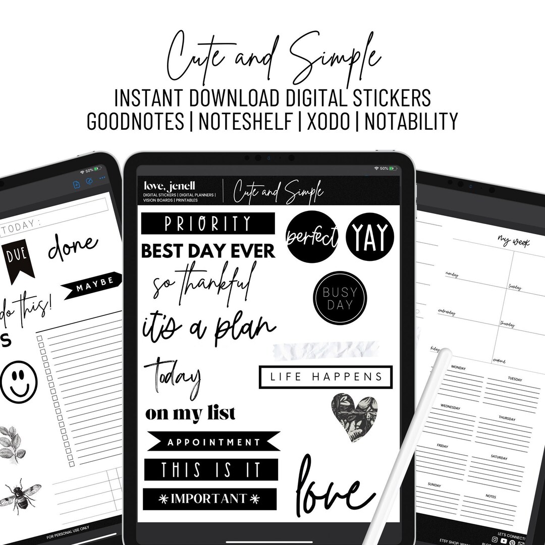 Digital Planner Stickers Simple~ Pre-cropped Goodnotes and PNG Digital ...