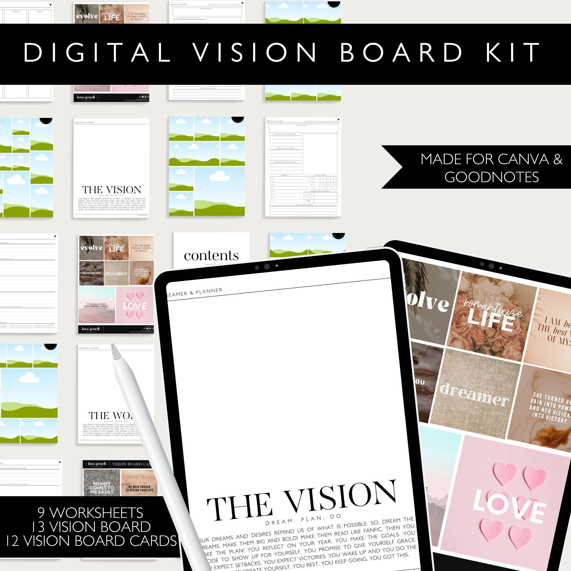Printable Vision Board Kit, Vision Board Template, Digital Vision Board  Supplies, Law of Attraction 