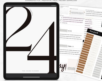 Digital Planner | 2024 Dated Digital Planner | Goodnotes, Notability, Noteshelf, Xodo | Fully Hyperlinked Ipad Android Planner |