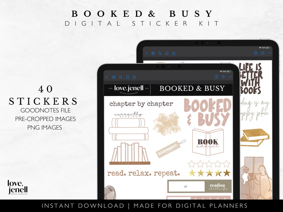 Precropped Digital Book Theme Stickers for Goodnotes & Digital Planners ...