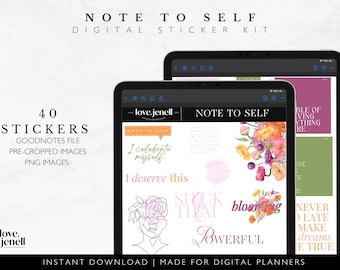 Affirmation Digital Planner Stickers ~ Pre-Cropped Goodnotes and PNG Digital Planner Stickers -  40 Planner Stickers Floral