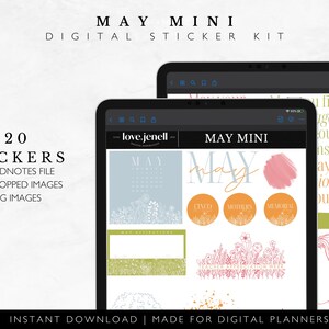 May 2023 Floral Digital Stickers Set | Pre-Cropped Goodnotes Digital Stickers | Mini Sticker kit 20