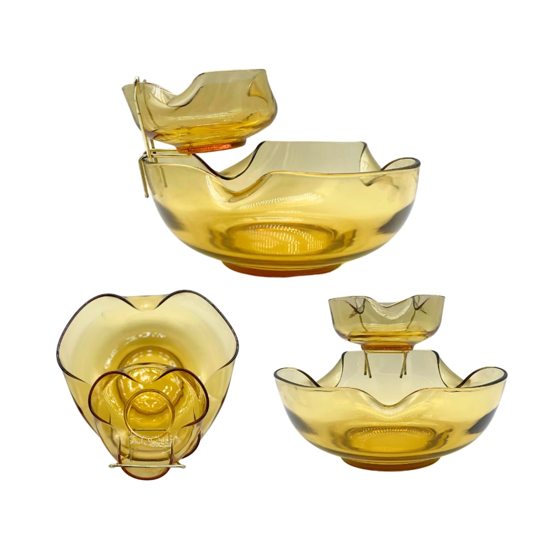 Amber Gold MCM Vintage Chip and Dip Bowls Made by Anchor Etsy