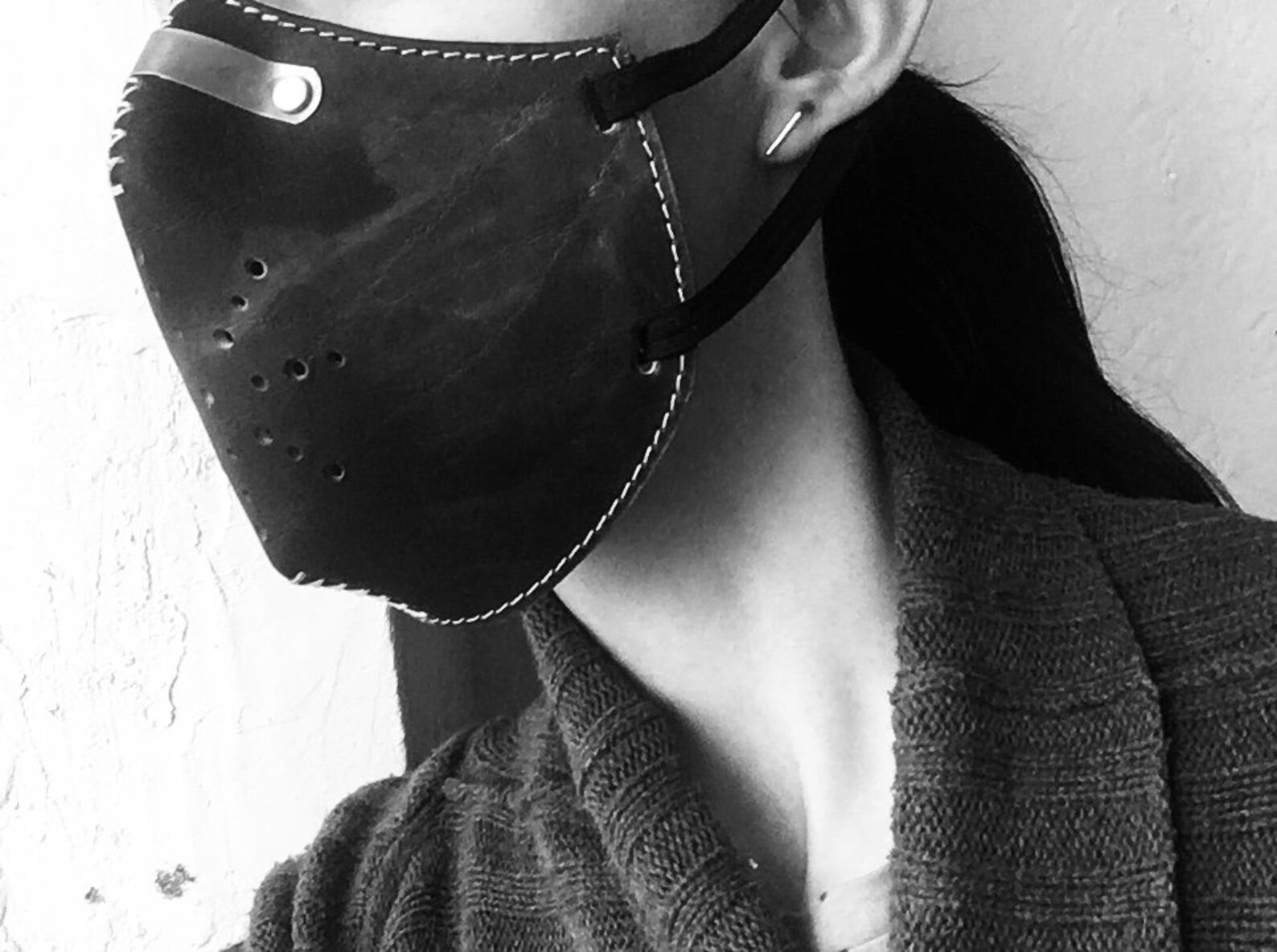 Black Leather Face Mask for Man Motorcycle Leather Mask Dust Etsy