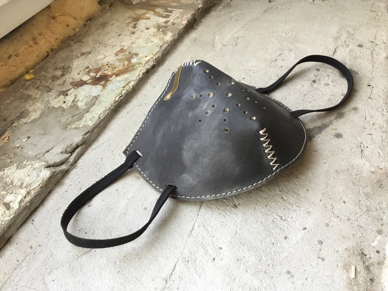 Black Leather Face Mask for Man Motorcycle Leather Mask Dust Etsy