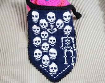 Dog Bandana Skeleton and Skull Knit - Handmade Dog Scarf - Dog Clothing - Gift for Dog - Skull Bandana - Gift for Her Dog - Gift for His Dog