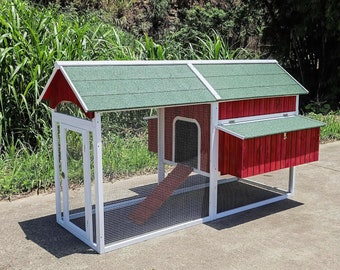 Red Barn Wooden Chicken Coop with Run Hen House Nesting Box Backyard Covered Enclosure