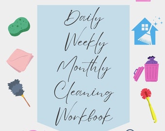 Daily, Weekly, Monthly Cleaning, To Do List, Spring Clean, Deep Clean, Routine, 24 Page Workbook, Instant Download Digital Printable PDF