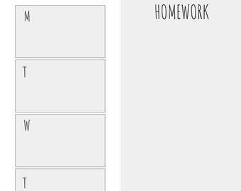 Homework Worksheet, Instant Download Digital Printable PDF, Organize, Distance Learning, Scheduled Assignments, Virtual Education, Zoom