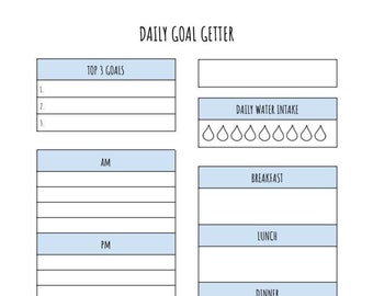 Daily Planning, Productivity, To Do List, Tracker, Day Goals, Meals, Workouts, Water Intake, Instant Download Printable PDF Worksheet  BLUE