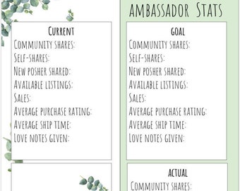 Ambassador Stats New Poshmark Reseller User, Instant Download Digital Printable PDF Worksheet