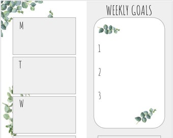 Weekly Goals Eucalyptus, Instant Download Printable PDF Worksheet