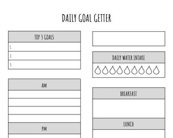 Daily Planning, Productivity, To Do List, Tracker, Day Goals, Meals, Workouts, Water Intake, Instant Download Printable PDF Worksheet GRAY