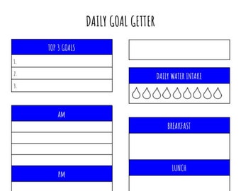Daily Planning Productivity To Do List Tracker Day Goals, Meals, Workouts, Water Intake, Instant Download Printable PDF Worksheet Royal BLUE
