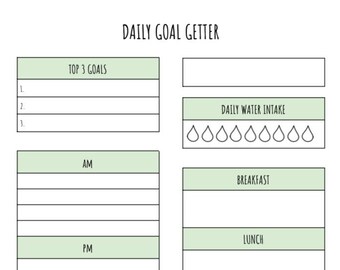 Daily Planning, Productivity, To Do List, Tracker, Day Goals, Meals, Workouts, Water Intake, Instant Download Printable PDF Worksheet Green
