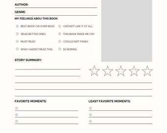 Book Review Worksheet, Downloadable, Digital Instant Download PDF, Bookworm, Literature, Book Report, Reading is Fun, Education Sheets, Read