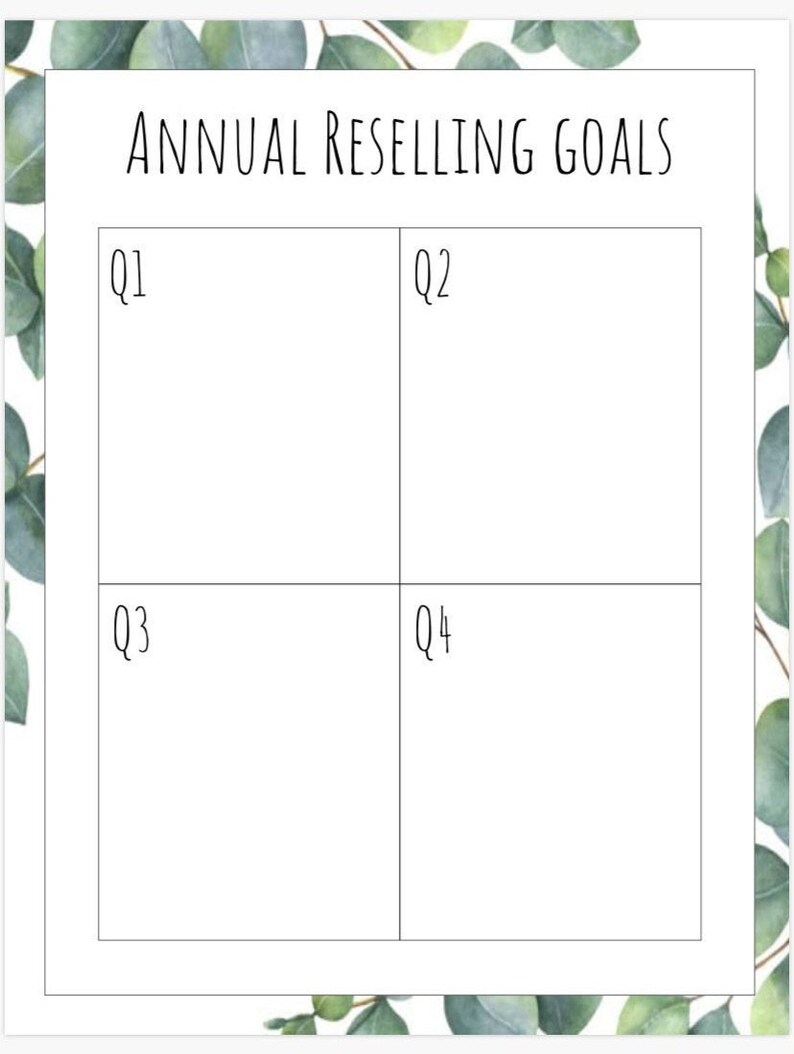 Annual Reselling Goals, Quarters 1-4, Q1, Q2, Q3, Q4, Instant Download Digital Printable PDF image 1