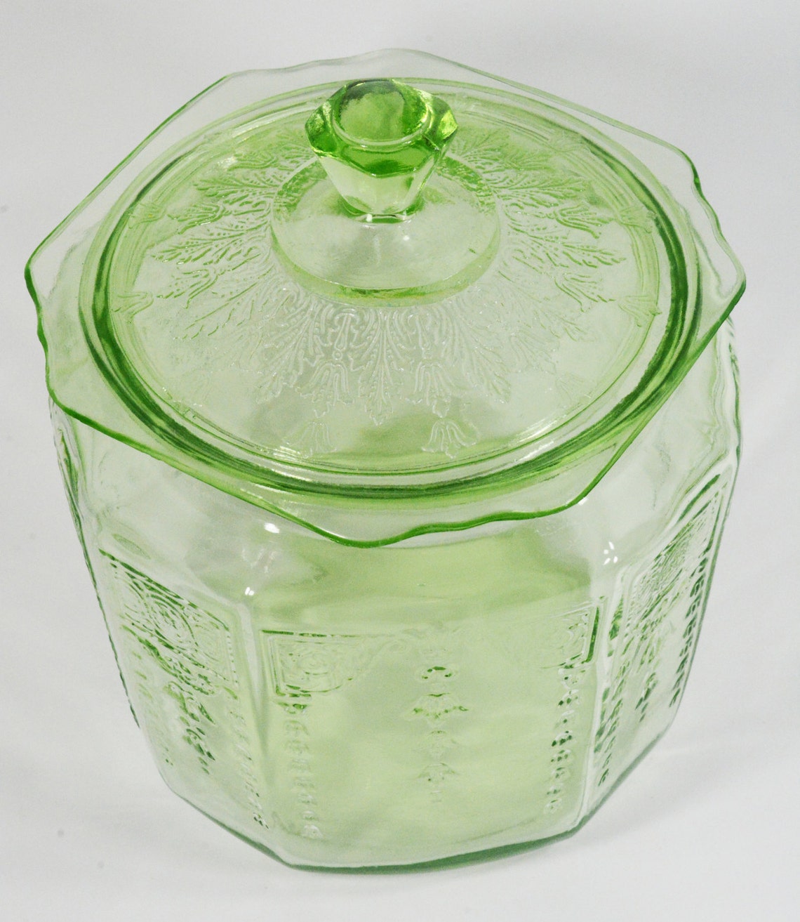 Depression Green Glass Cookie Jar w/ Lid PRINCESS by Anchor Etsy