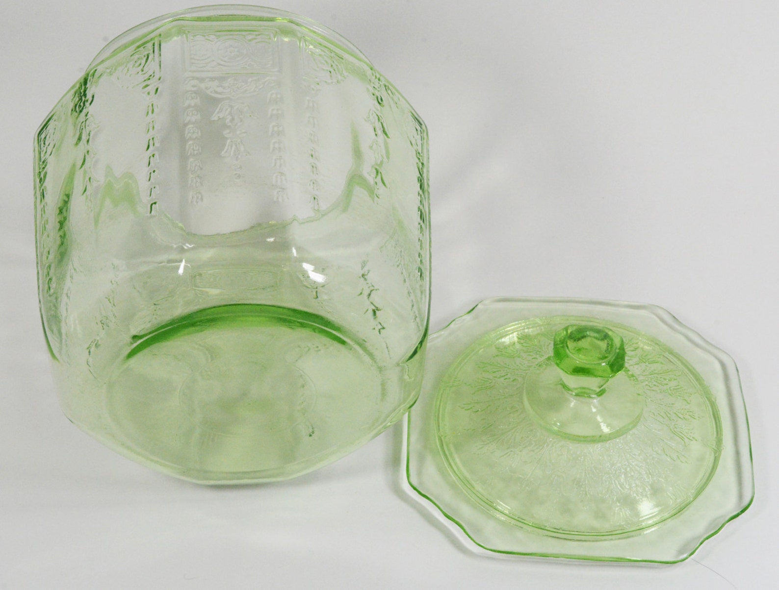 Depression Green Glass Cookie Jar w/ Lid PRINCESS by Anchor Etsy