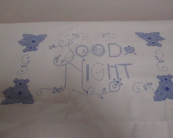 Bucilla craft stamped pillow cases pair 'GOOD NIGHT" to embroider T-160 -new