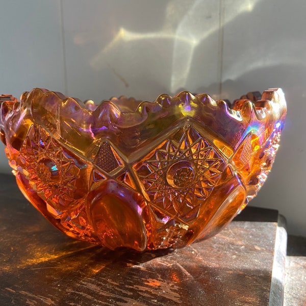 Vintage Indiana Glass Peach Iridescent Carnival Glass Bowl