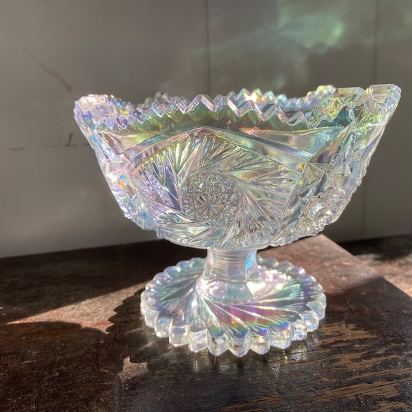 Vintage L. E. Smith Iridescent Carnival Glass Footed Bowl