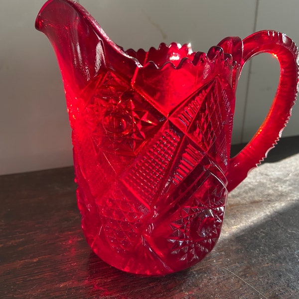 Vintage L. E. Smith Indiana Carnival Glass Sunset Red Pitcher