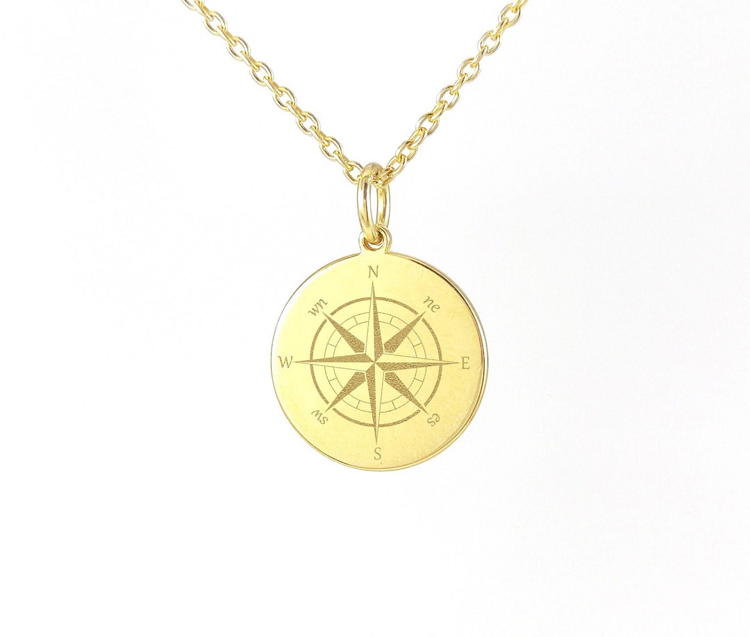 14K Solid Gold Compass Necklace Personalized Wanderlust Gift Etsy