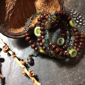Boho Beaded Memory Wire Bracelet, Boho Stack Bracelet, Buddha Bracelet, Talisman Assemblage Bracelet, Eclectic Colorful Bracelet