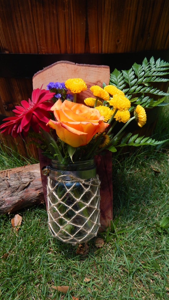 Fish Net Mason Jar Flower Vase Etsy