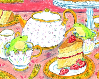 Froggy Tea Party - A4 Print